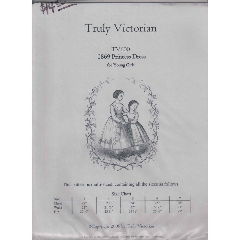 New Truly Victorian 1869 Princess Dress Sewing Pattern - TV600 - sizes 3-7